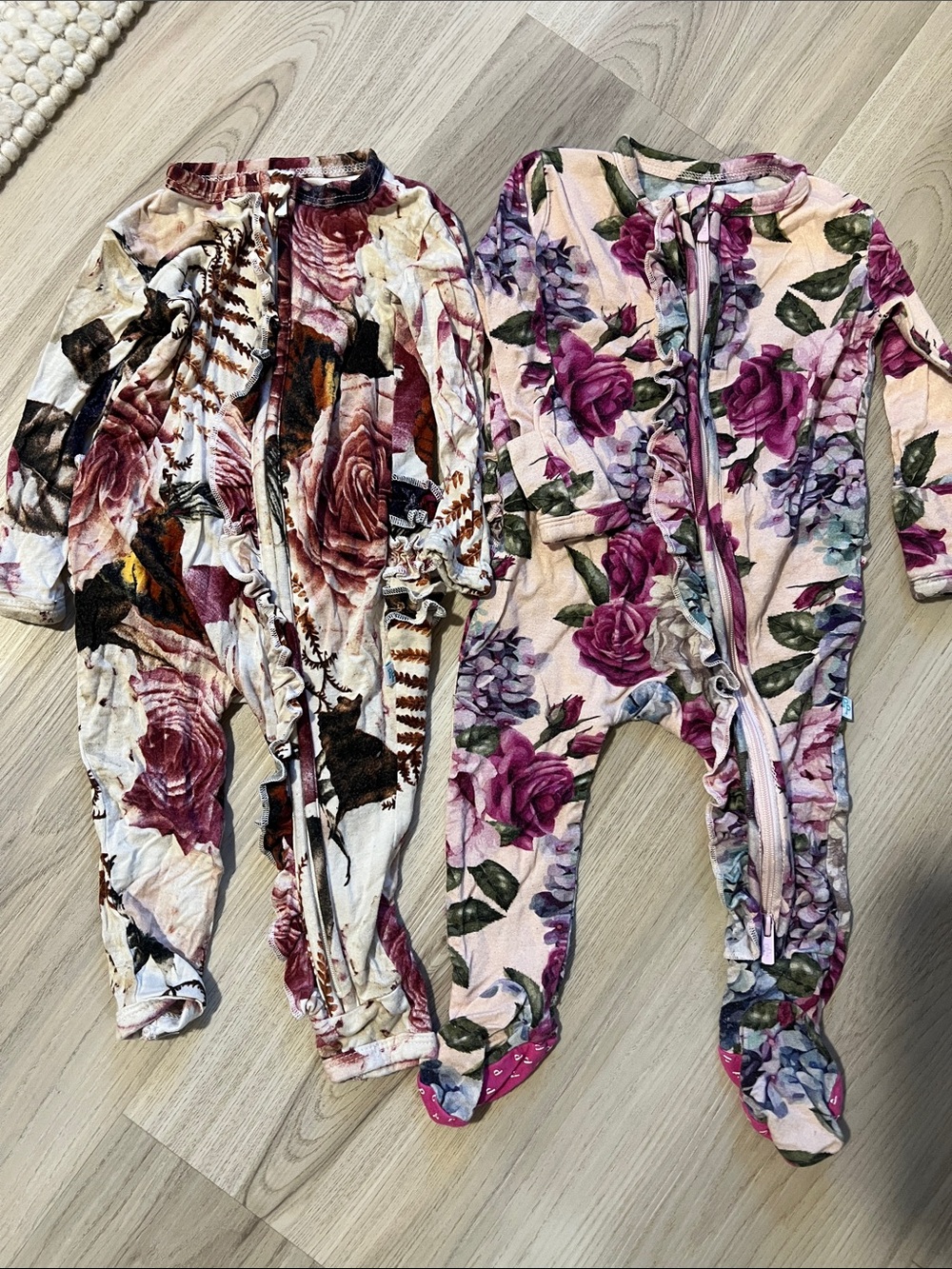 Posh Peanut Floral Zip-Up Footed One-Piece Pajama set of 2